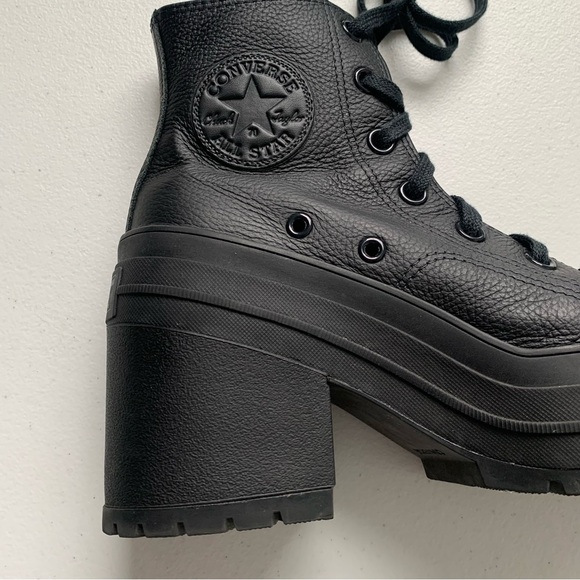 Converse | Chuck 70 De Luxe Heel Black Leather Platform Chunky Sz 7 A06145C - Picture 8 of 16